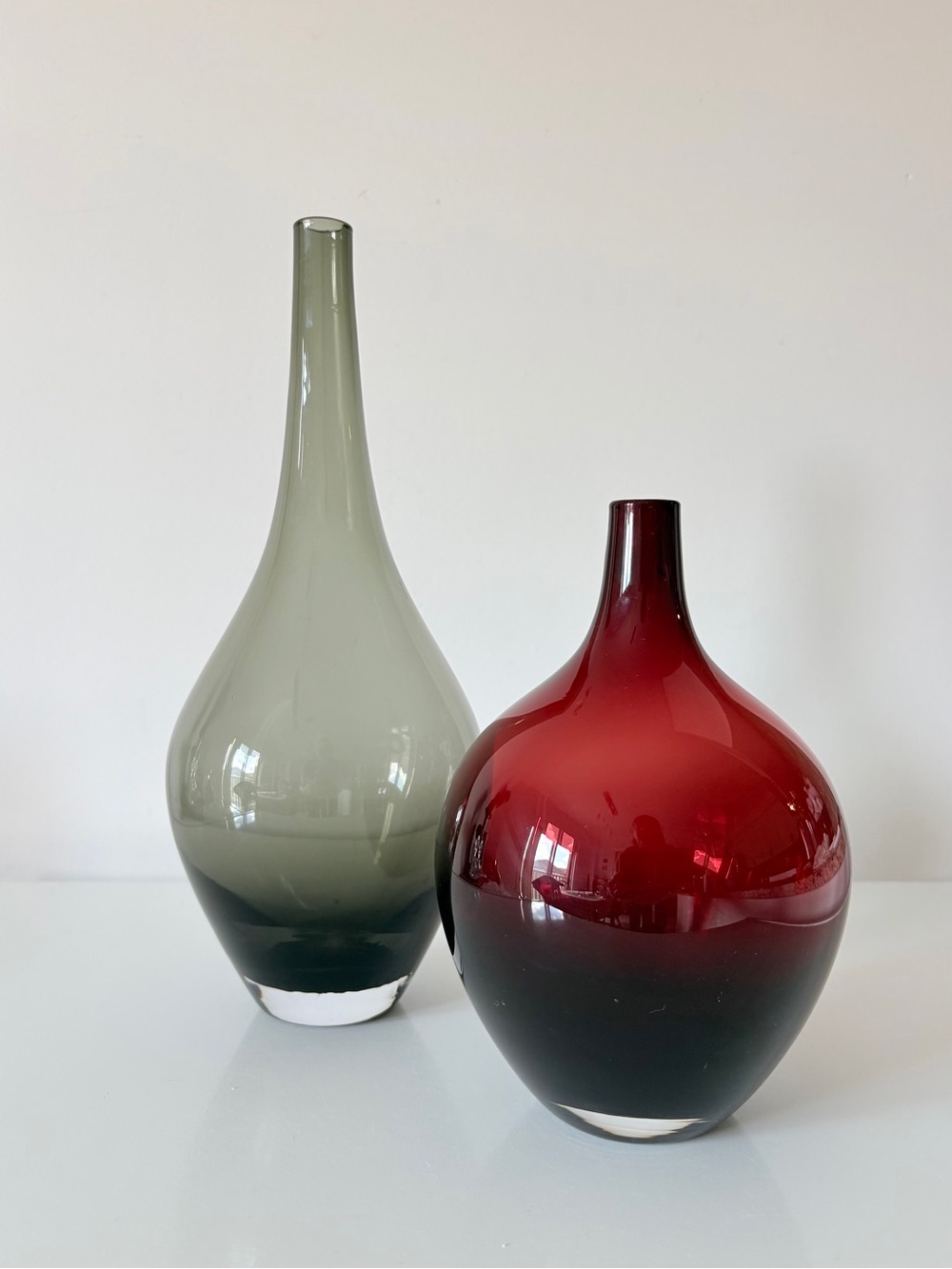 1990s IKEA Salong Glass Vases designed by Johanna Jelinek Vintage Smoke Ruby Red